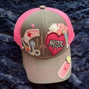 Gray and Pink Nurse Themed Cap